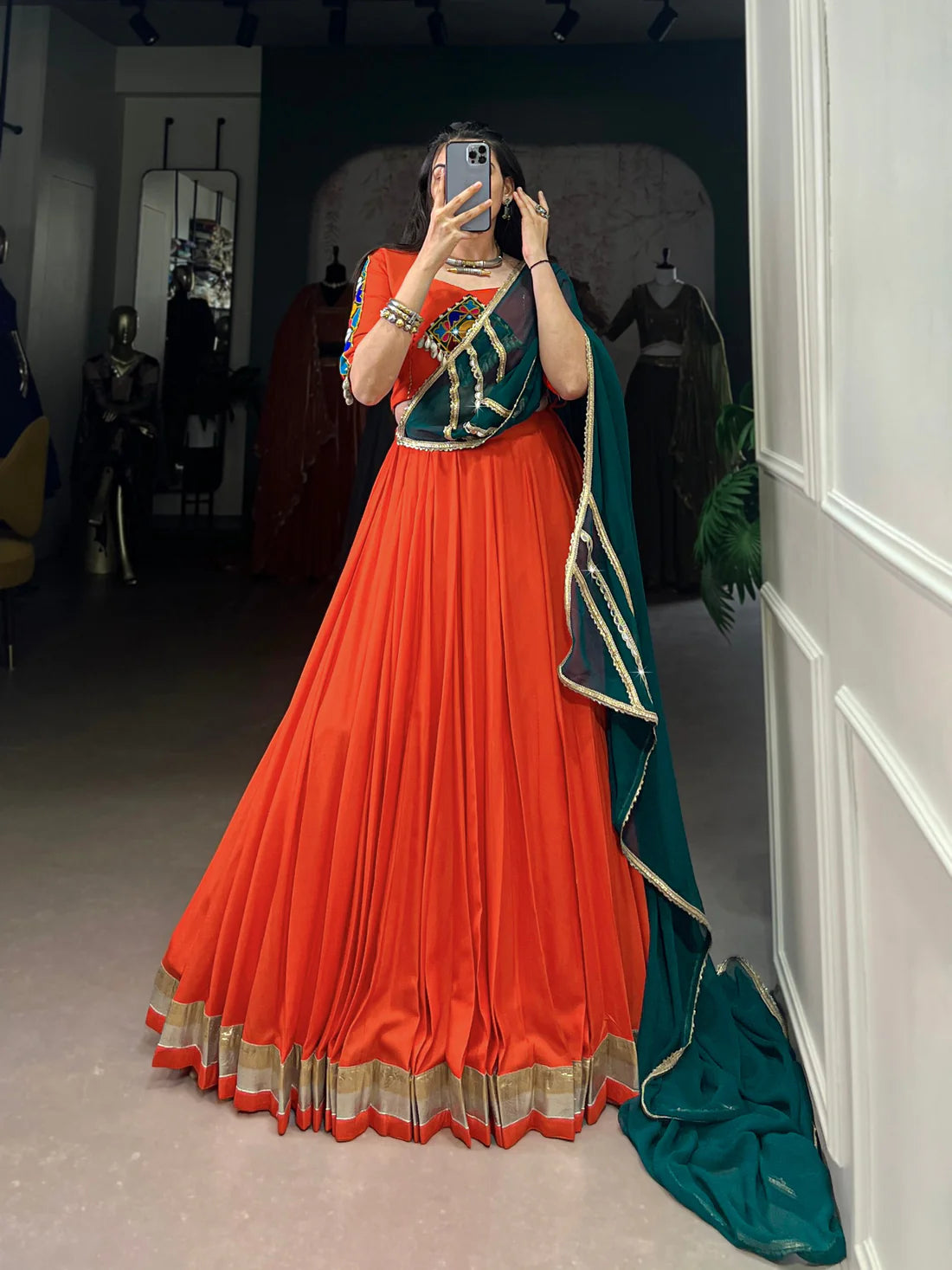 Garba Glow Rayon comfort, Gamthi art Lehenga Choli