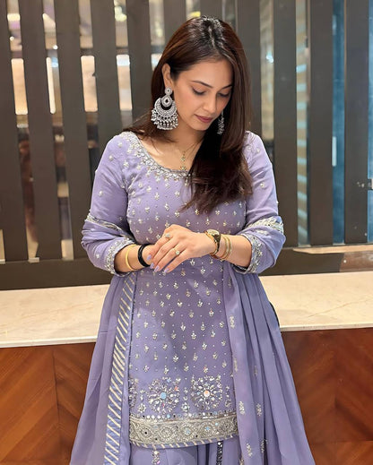 Lavender Heavy Fuax Georgette Sharara Suit