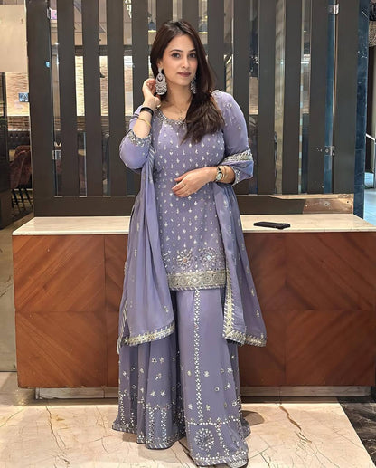 Lavender Heavy Fuax Georgette Sharara Suit