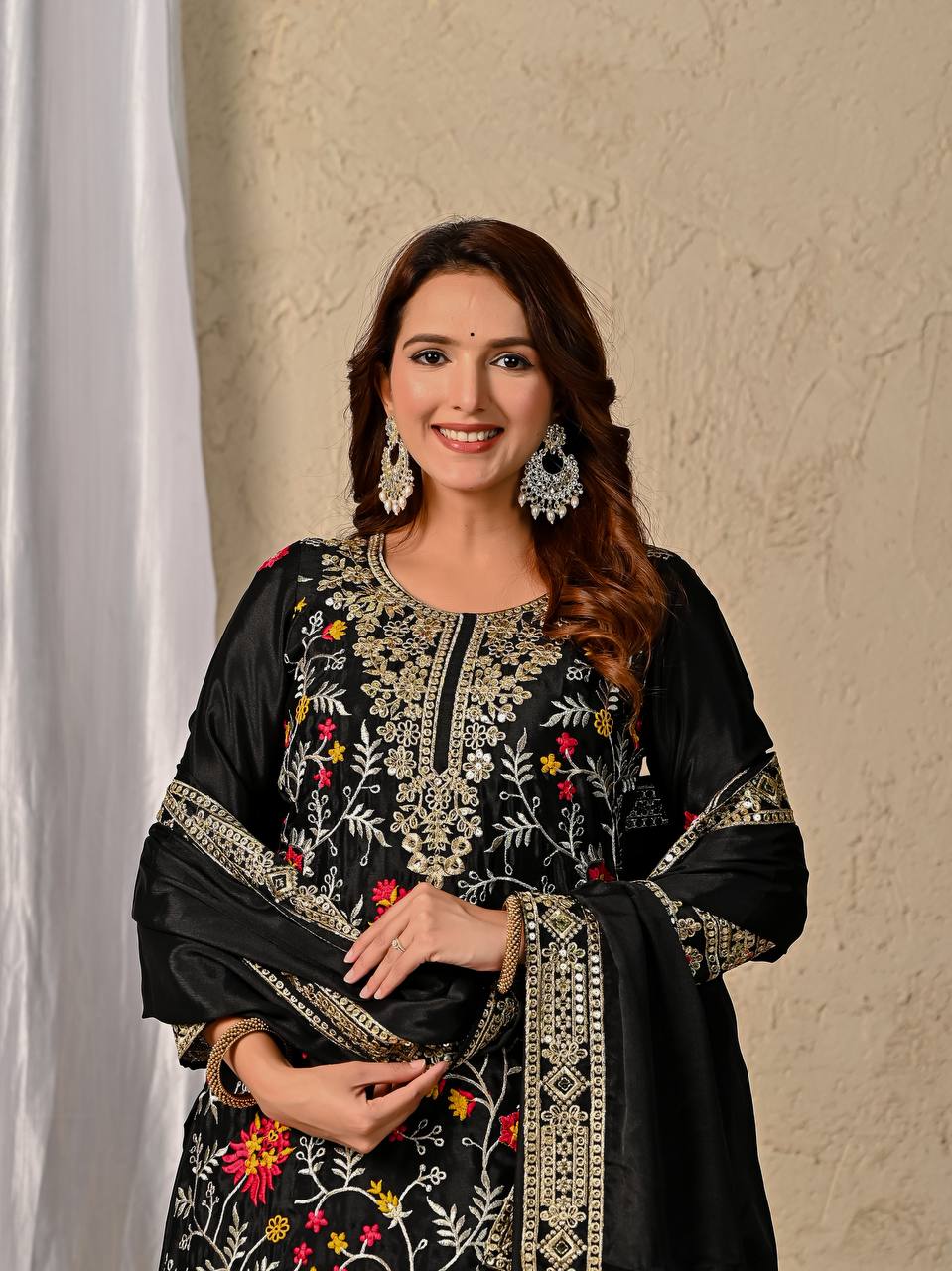 Black Heavy Chinnon Silk Party Wear Sharara