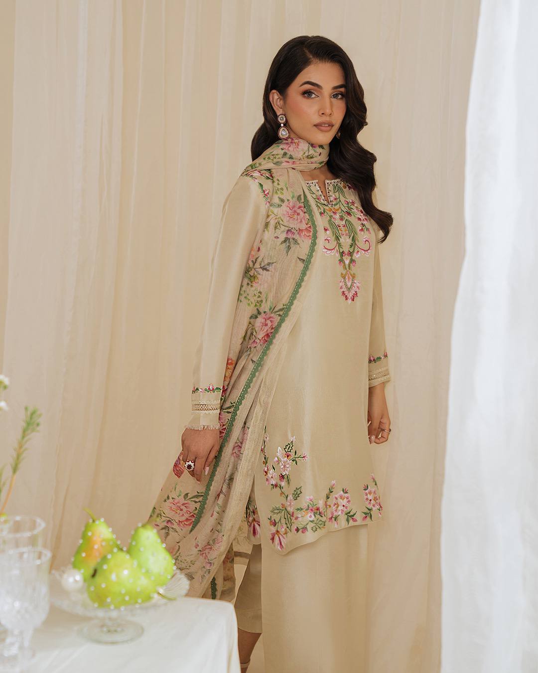 Pastel Poise Cream Embroidered Kurta Set
