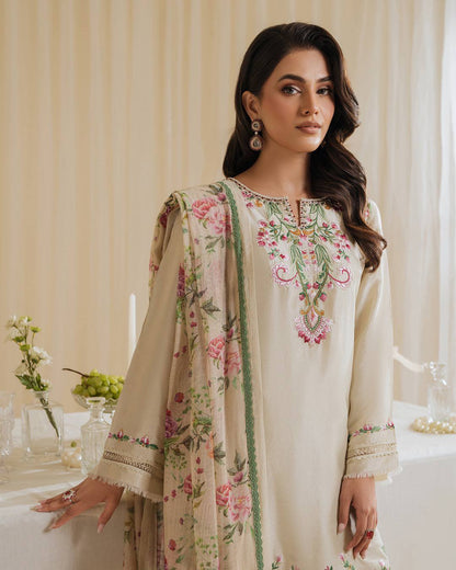 Pastel Poise Cream Embroidered Kurta Set