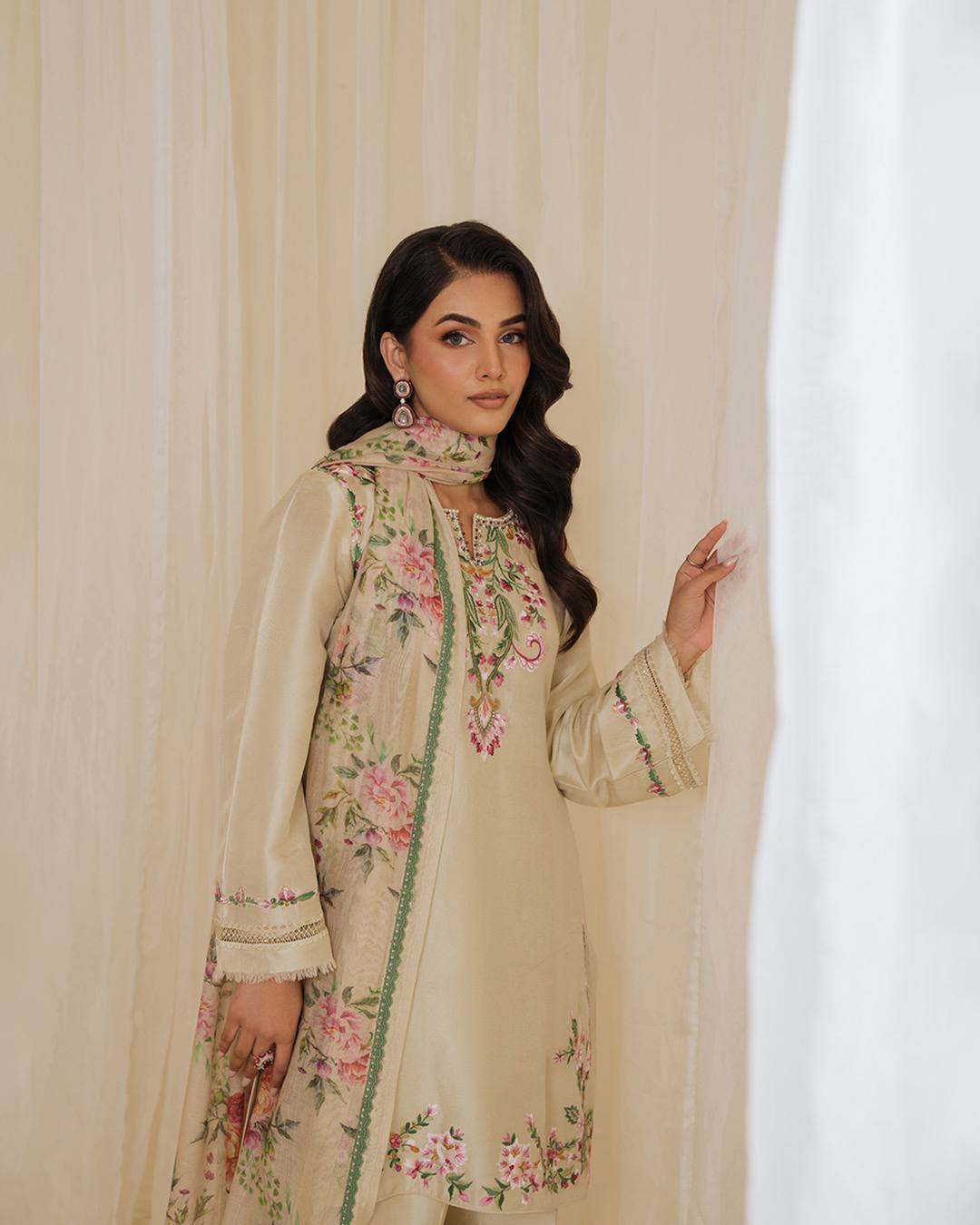 Pastel Poise Cream Embroidered Kurta Set
