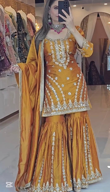 Aarvi Party Wear Look Mustard Gharara