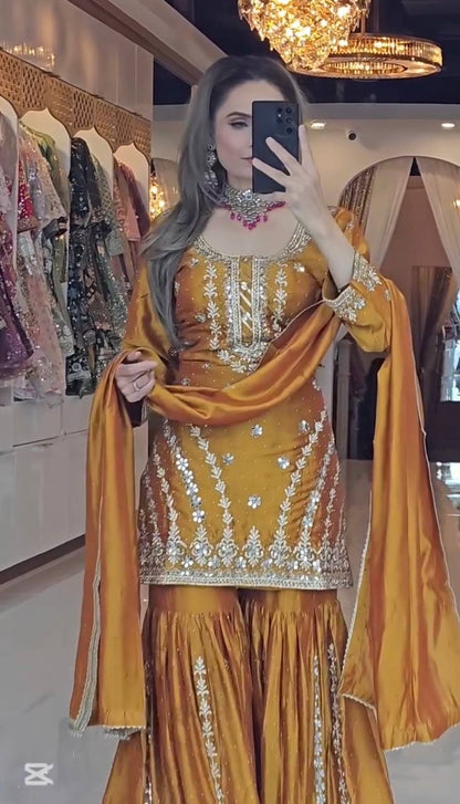 Aarvi Party Wear Look Mustard Gharara