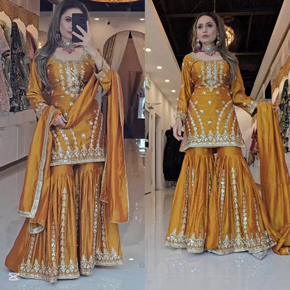 Aarvi Party Wear Look Mustard Gharara