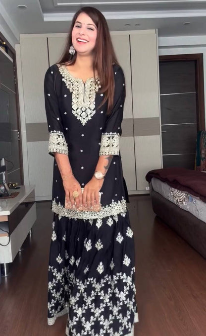 Elowen Chinon Silk Designer Party Wear Sharara