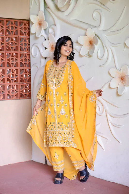Surajmukhi Sitara Radiance Mirror Magic Mustard Kurta Set