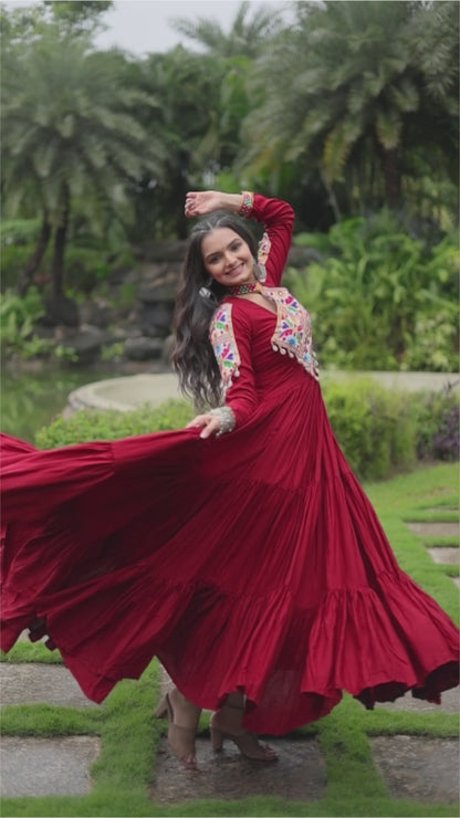 Rangila Ruby Mirror Magic in Every Twirl Gown